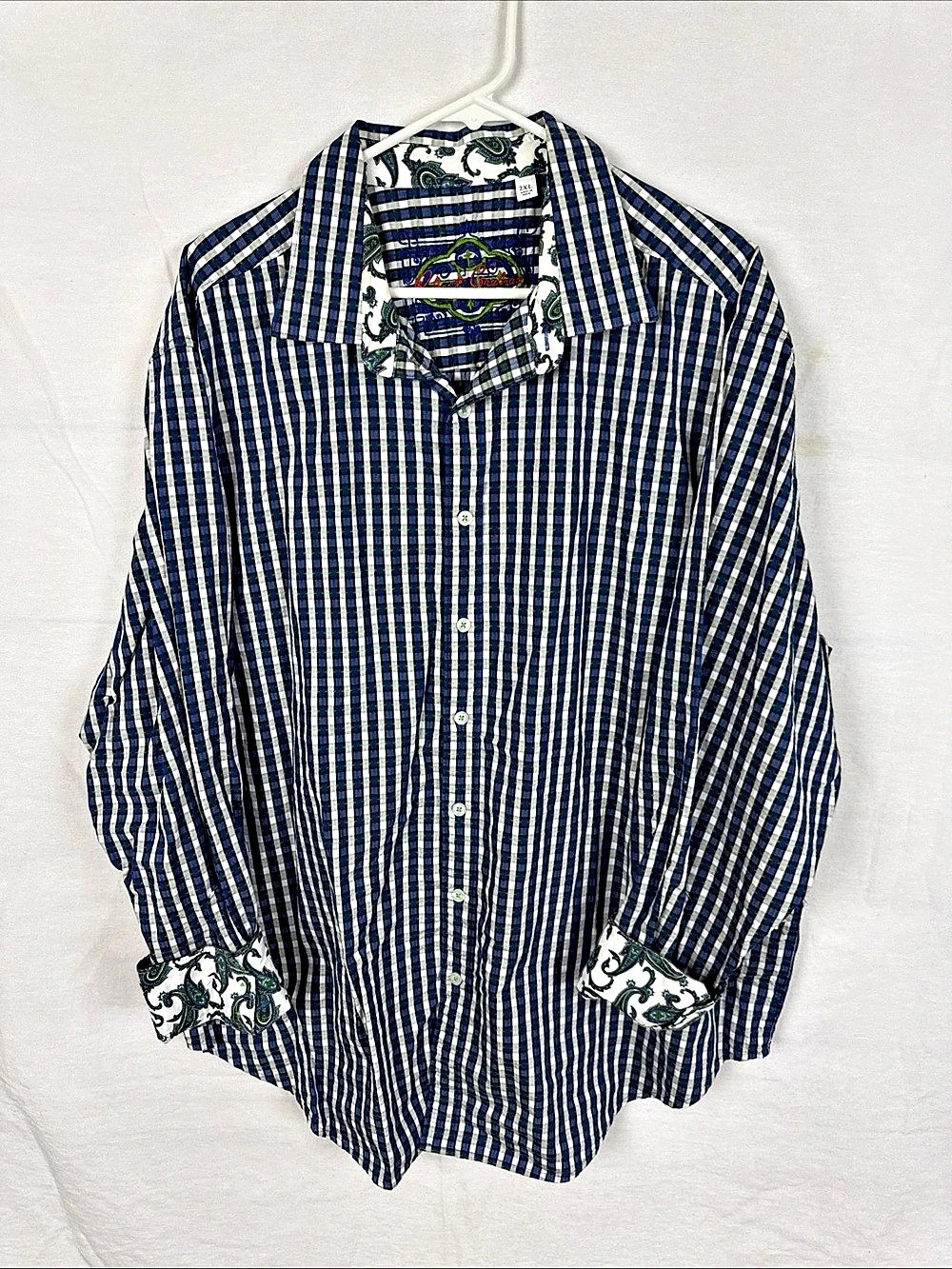 Robert Graham Plaid Button Down in Blue & White 2XL Like New